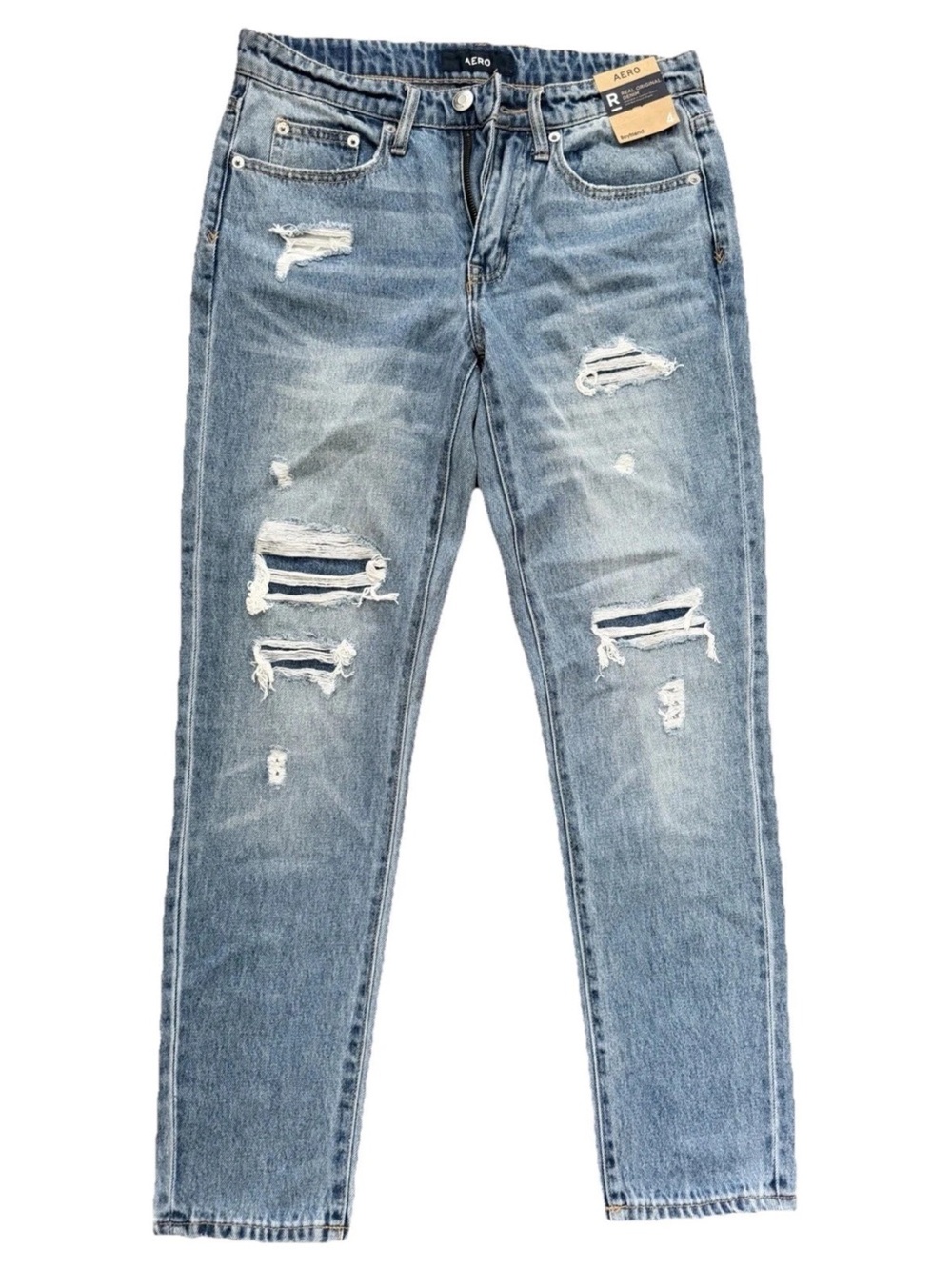 Aero Real Original Denim Boyfriend Light Wash Distressed Blue Jeans Size 30x28